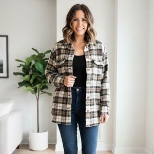 Banana Republic Women's Plaid Utility Jacket - Black and Tan